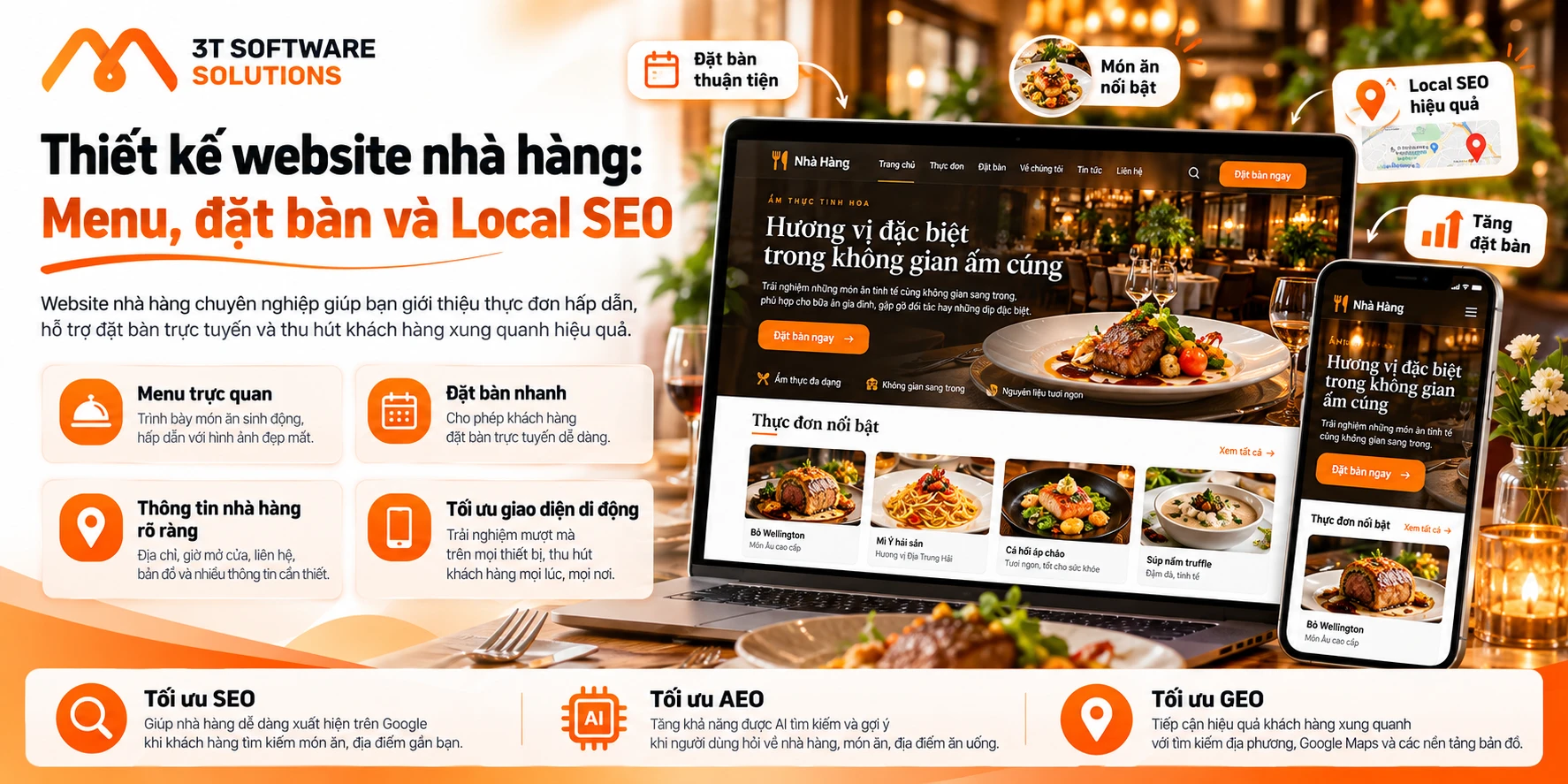 Thiết kế website nhà hàng: Menu, đặt bàn và Local SEO