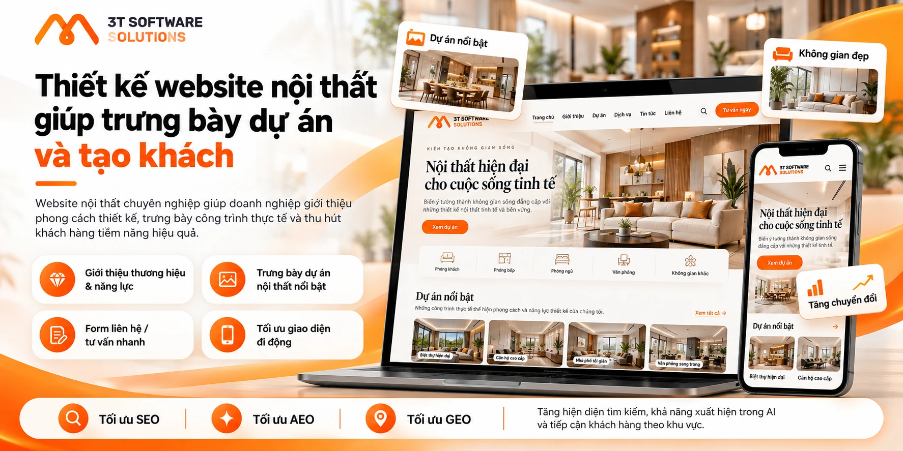 Thiết kế website nội thất giúp trưng bày dự án và tạo khách hàng