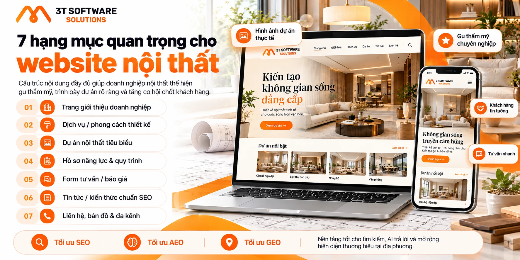 Thiết kế website nội thất giúp trưng bày dự án và tạo khách hàng