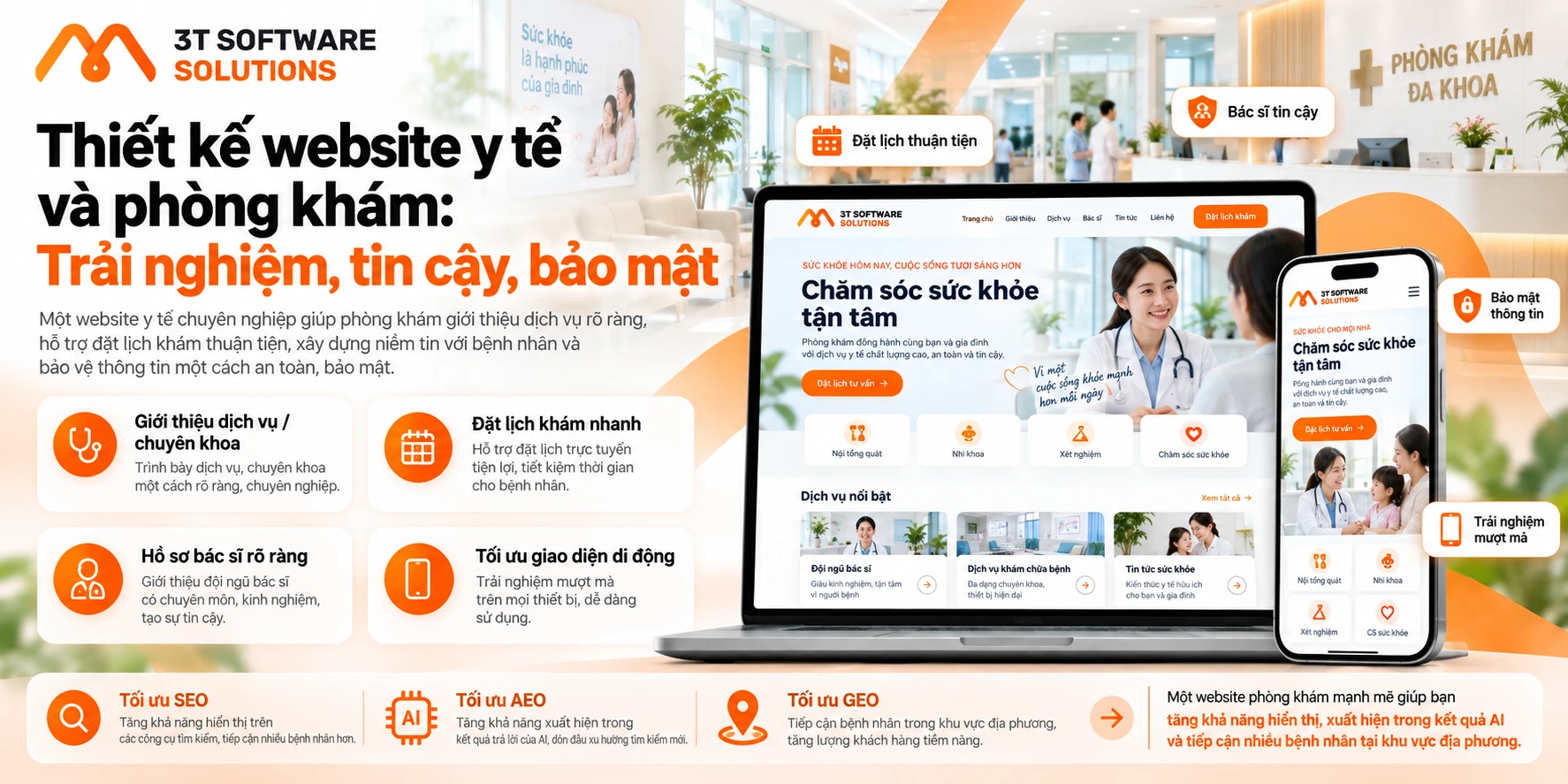 Thiết kế website y tế và phòng khám: Trải nghiệm, tin cậy, bảo mật
