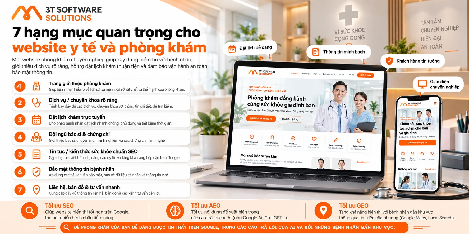 Thiết kế website y tế và phòng khám: Trải nghiệm, tin cậy, bảo mật